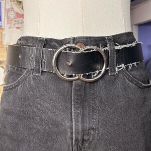 Black Leather Double Ring Belt